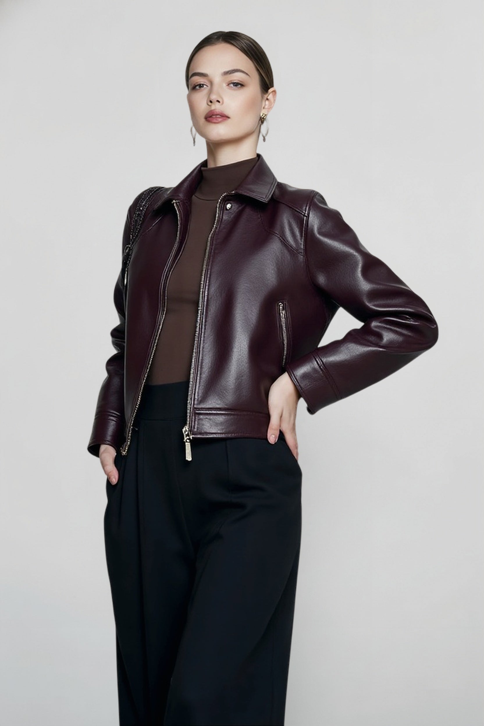 Vintage Notch Lapel Leather Jacket