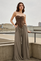 Tie Strapless High Waist Color Block Patchwork Maxi Dress