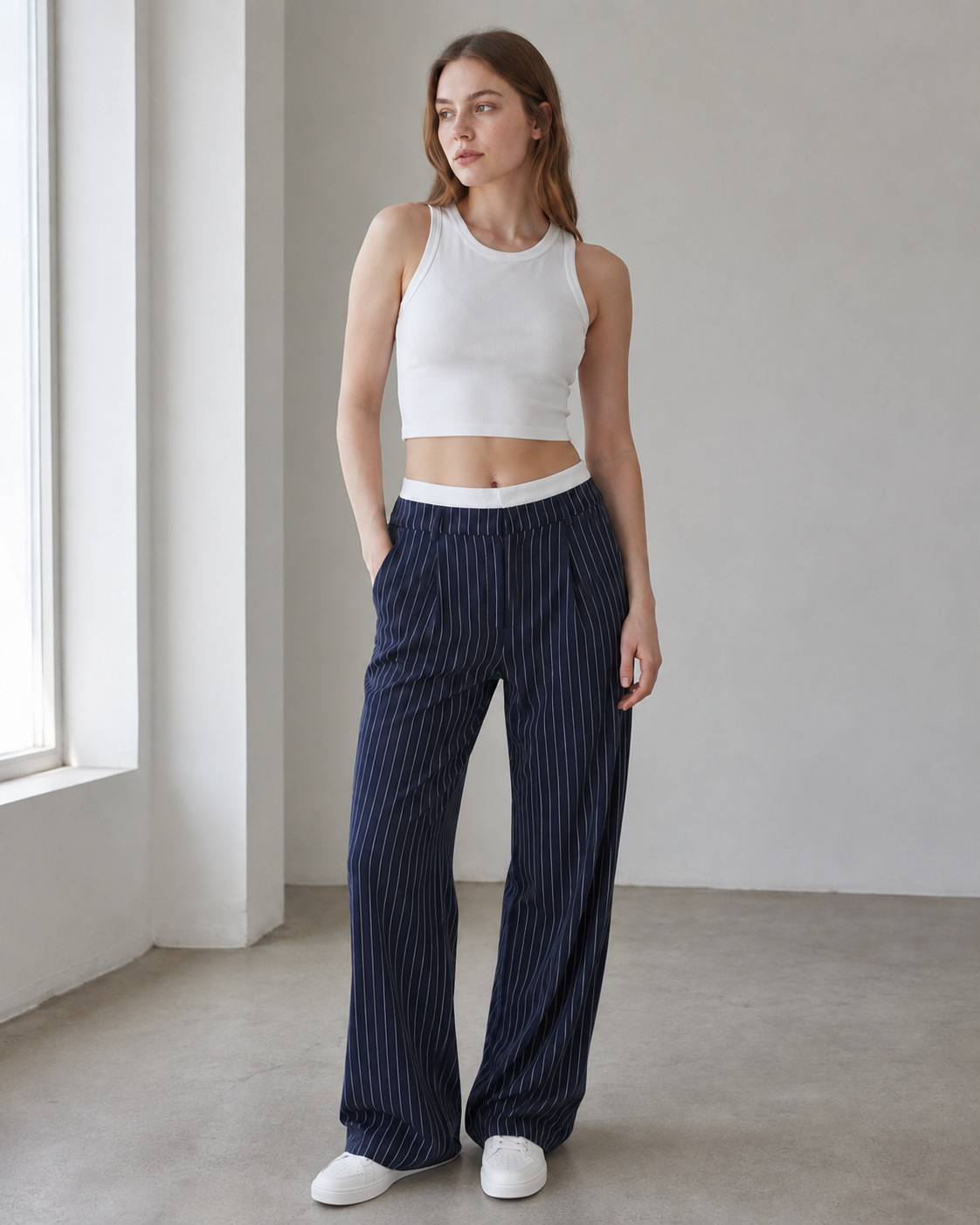 High Waist Patchwork Drapey Straight Leg Pants