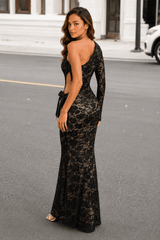Sexy Lace One-Shoulder Bow Maxi Dress