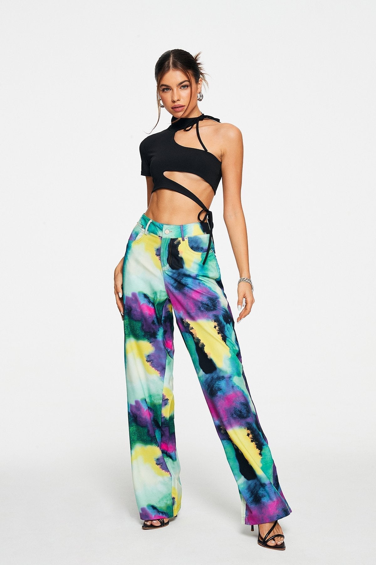 Asymmetrical Neck One Sleeve Crop Top