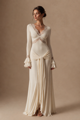 Lace Bodycon Flare Sleeve Maxi Dress