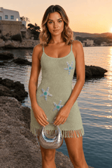 Off Shoulder Floral Knit Mini Dress