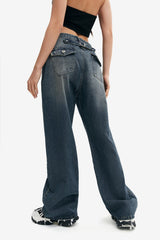 Washed Button Decor Low Waist Straight Leg Jeans