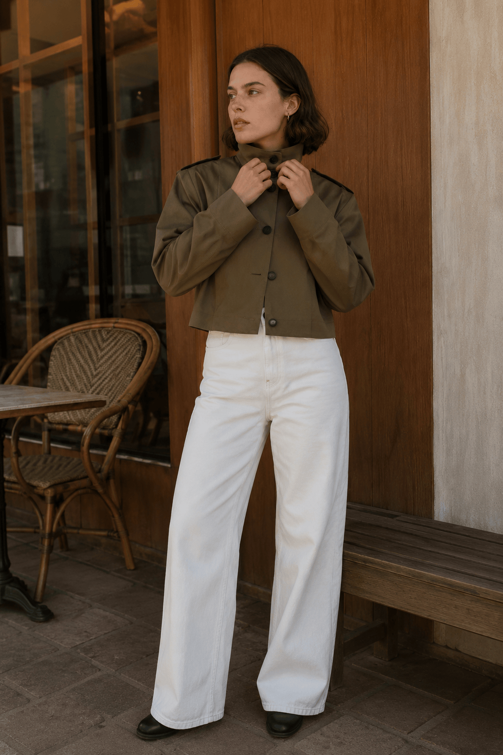 Pleated Collar Long Sleeve Jacket