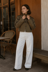 Pleated Collar Long Sleeve Jacket