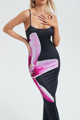 Plunging Neck Floral Print Split Hem Maxi Dress