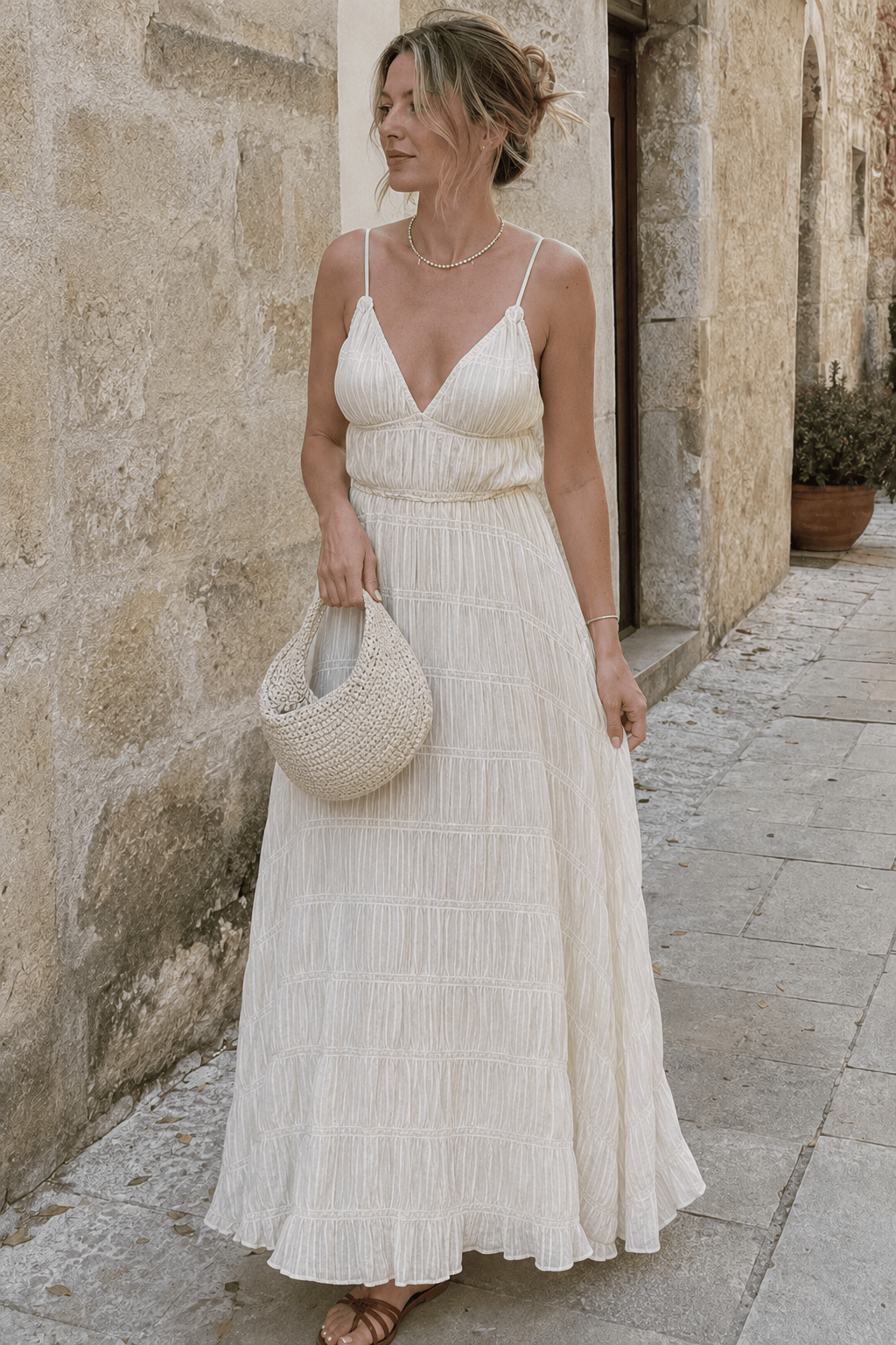 Spaghetti Strap Deep V Boho Dress