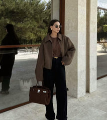 Plain Zipper Tweed Jacket