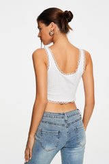 Lace Trim Knot Front Knitted Sleeveless Tank Top