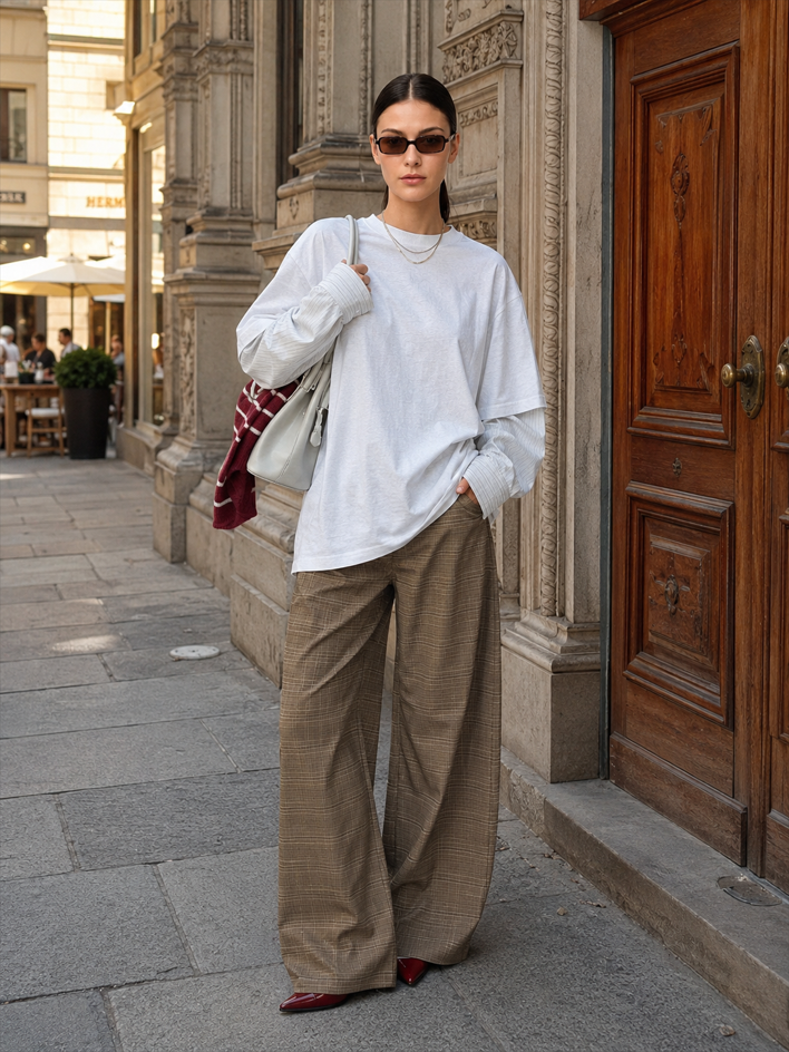 Plaid Elegant Loose Casual Pants