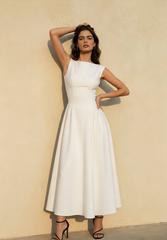 Minimalist Solid Backless Swing Midi Dress