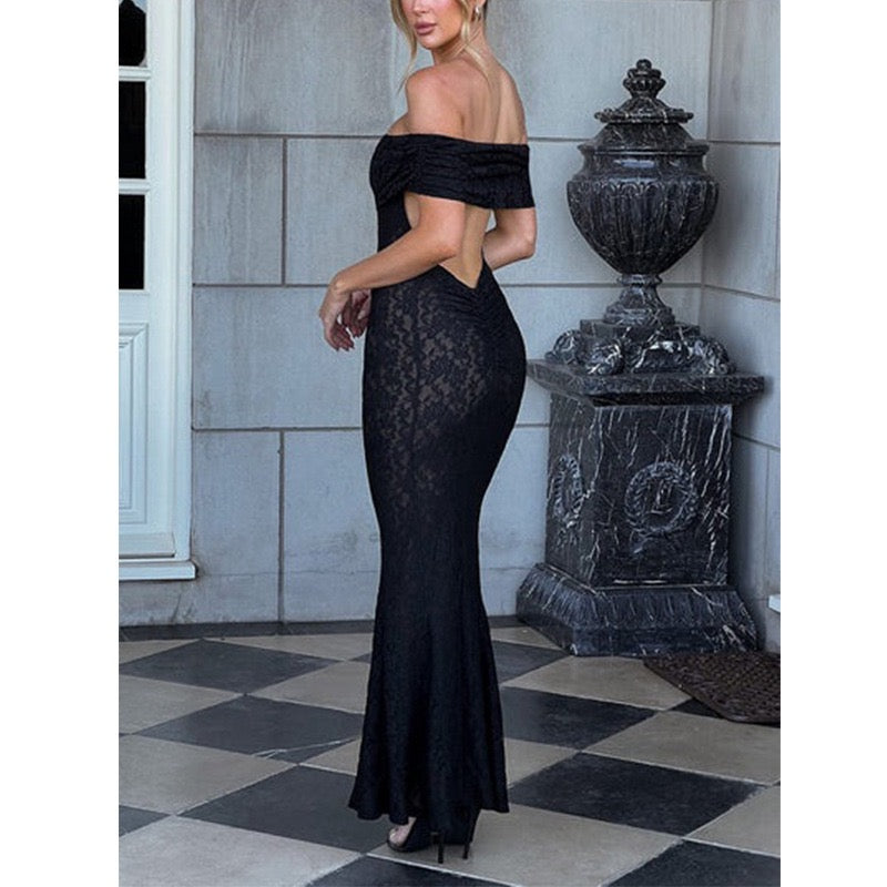 Lace Backless Dress With Shawl
