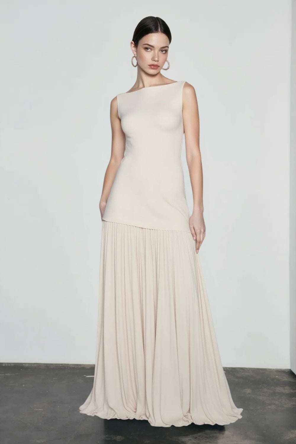 Solid Color Sleeveless Knit Slip Prom Dress