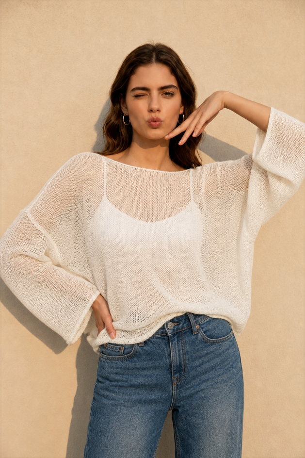 Hollow Out Bell Sleeve Knit Sweater