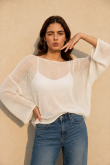 Hollow Out Bell Sleeve Knit Sweater