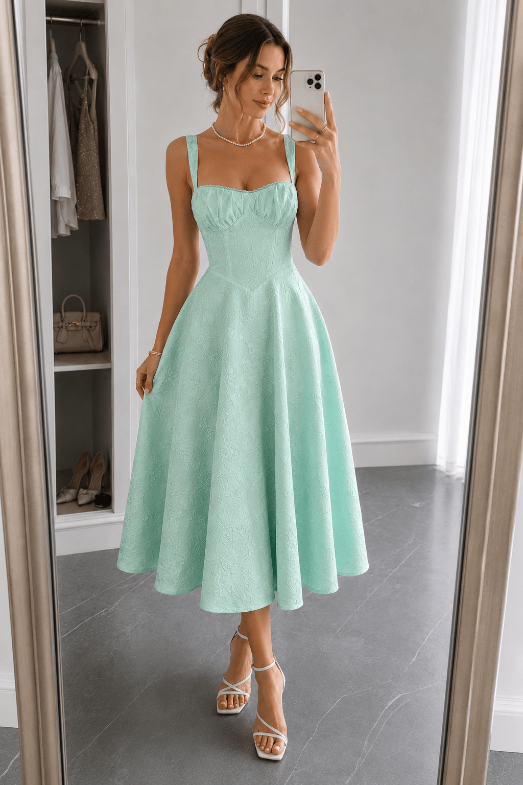 Jacquard Spaghetti Strap Cocktail Dress