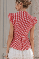 Versatile Red White Plaid Blouse