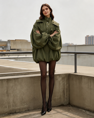 Retro Green Unique Oversized Slim Fake Two Piece Trench Jacket