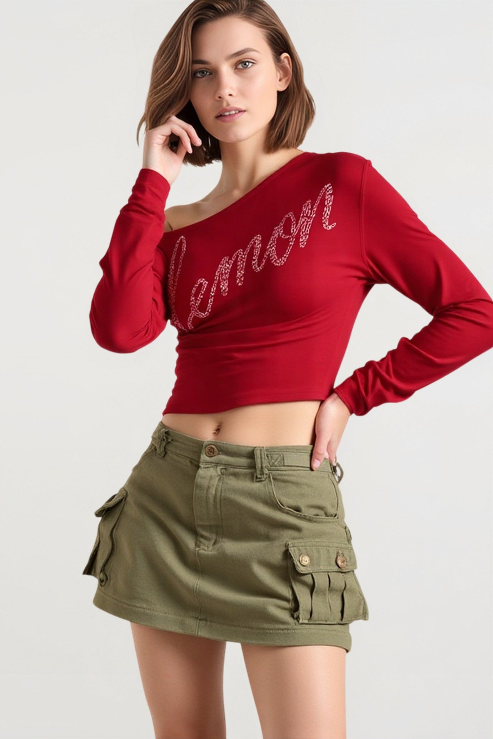 Off Shoulder Rhinestone Fitted T-shirts