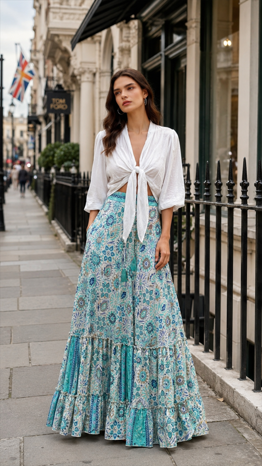 Vacation Floral Maxi Swing Skirt