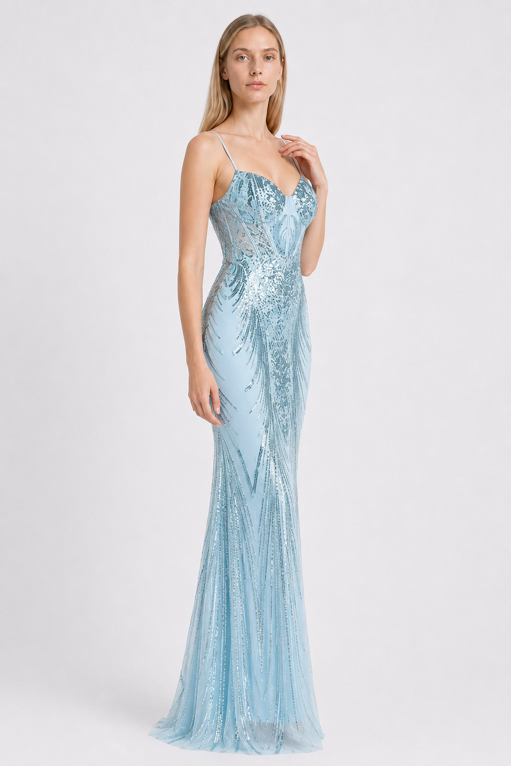 Boned Sequin Embroidered Formal Dress