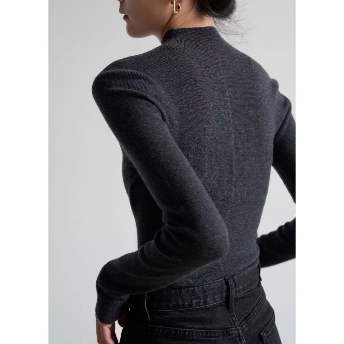 Mock Neck Wool-Blend Knit Top