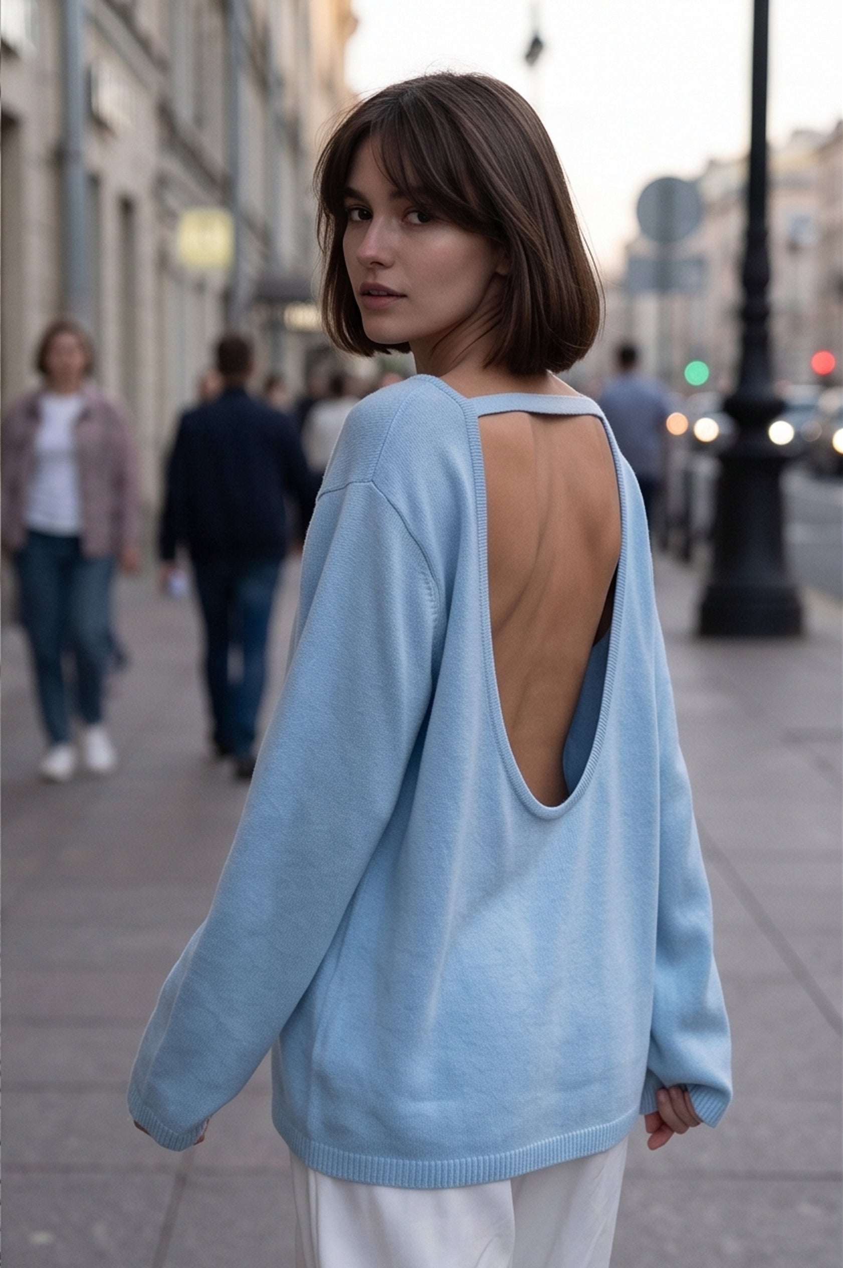 Cotton Pullover Open-Back Loose Sexy Knit Top
