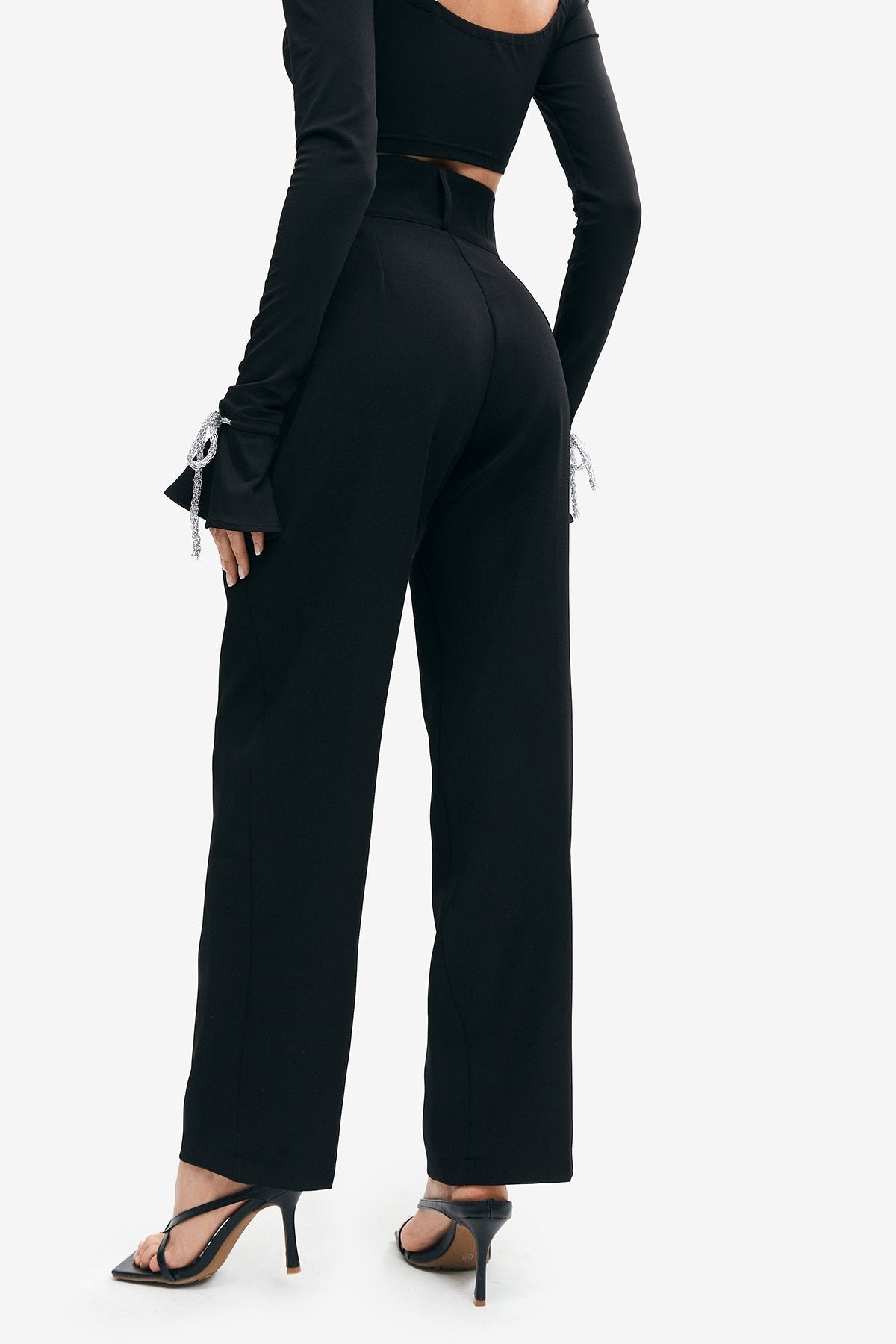 High Waist Button Front Suit Pants