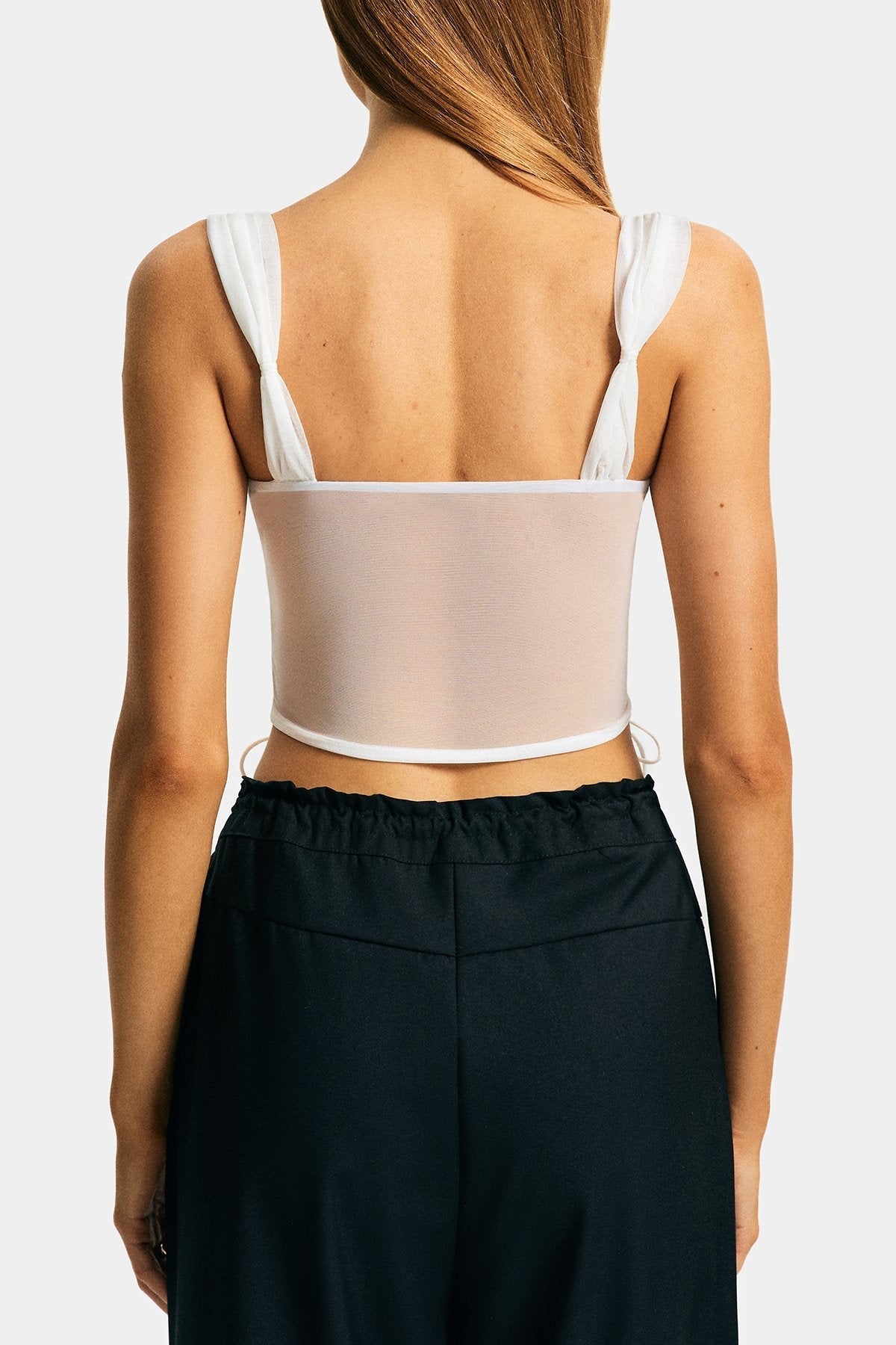 Floral Lace Backless Lace Up Crop Top