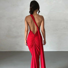 Premium Jersey Cowl Neck Backless Maxi Dress