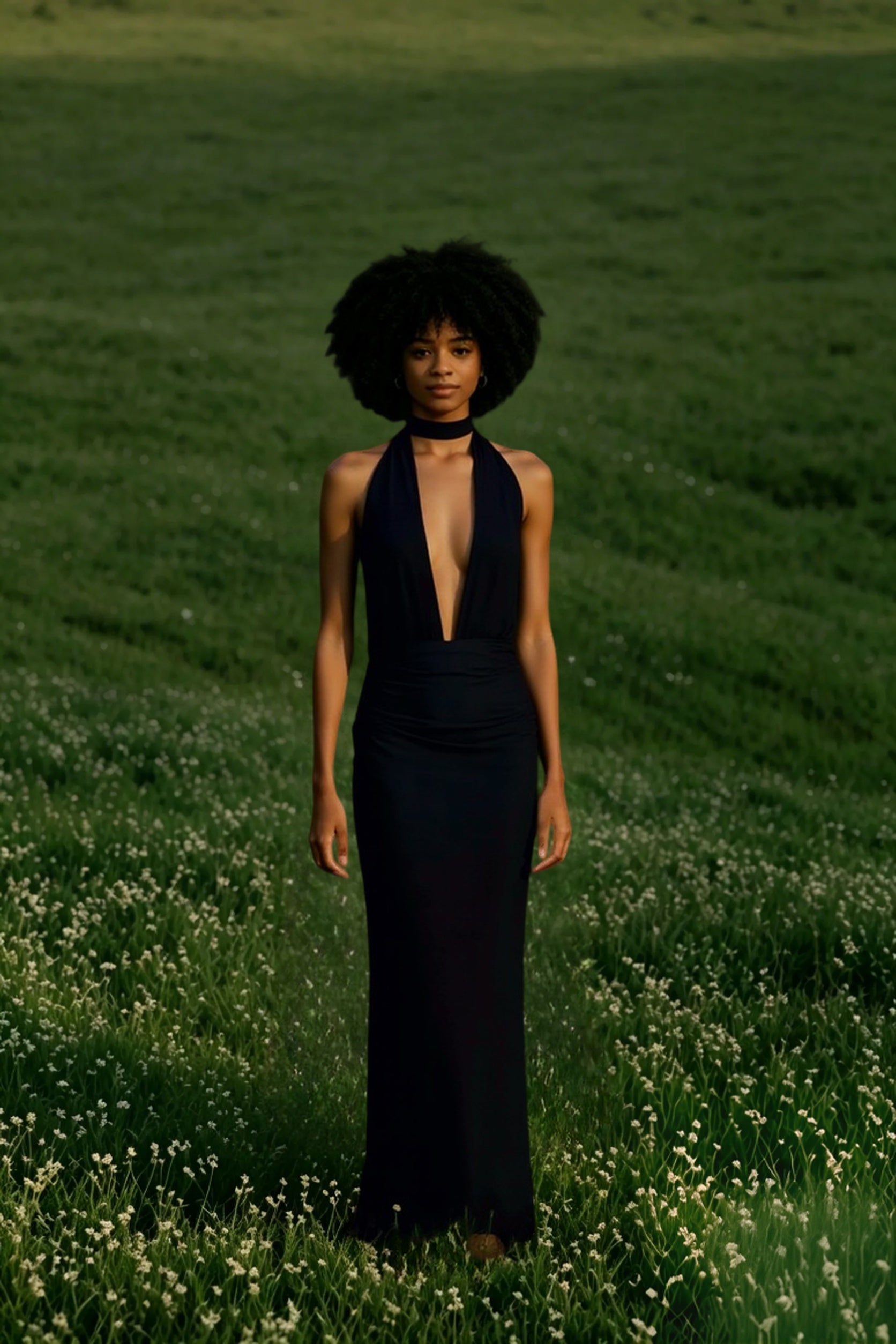 V Neck Halter Backless Solid Slit Formal Dress