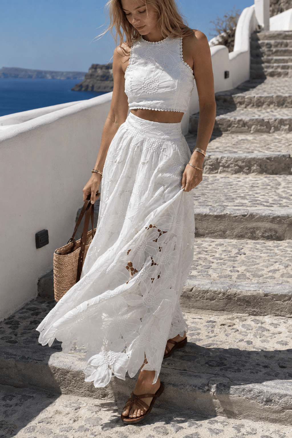 Lace Hollow Out Loose Beach Two Piece Boho Dress