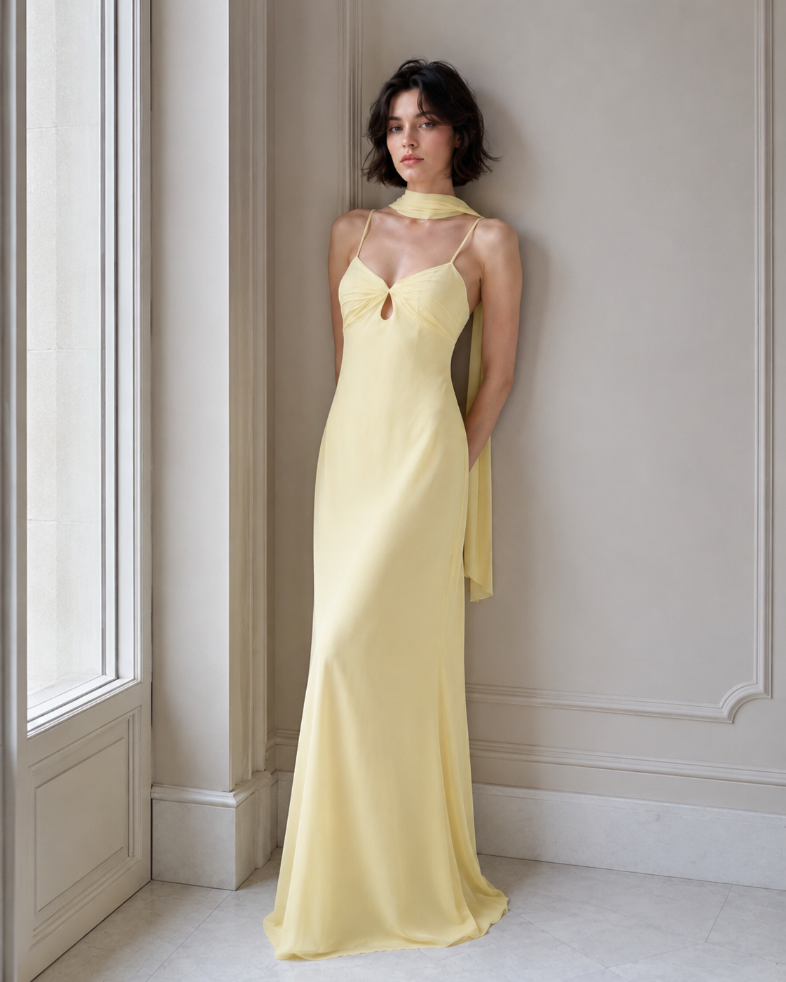 V Neck Tie Back Satin Maxi Dress