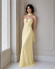 V Neck Tie Back Satin Maxi Dress