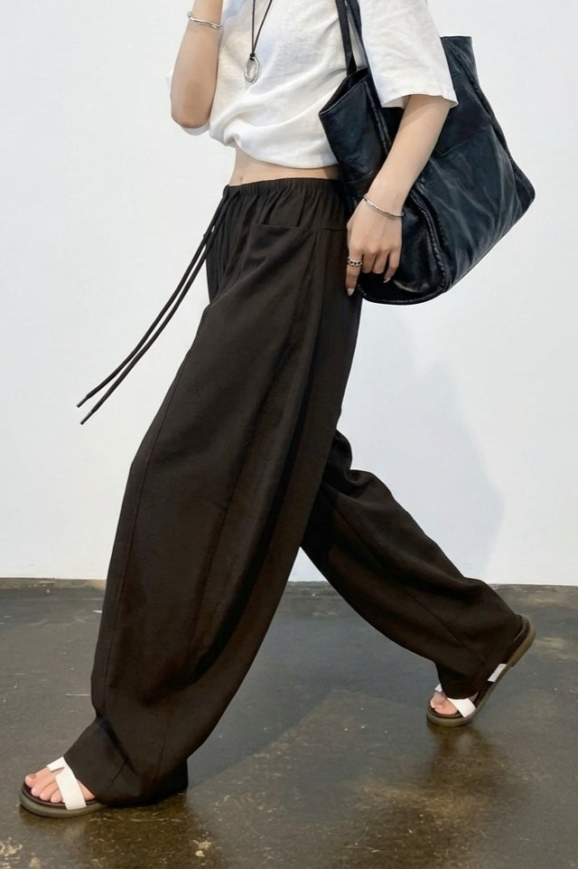 Linen Blend Relaxed Wide Leg Draped Pants