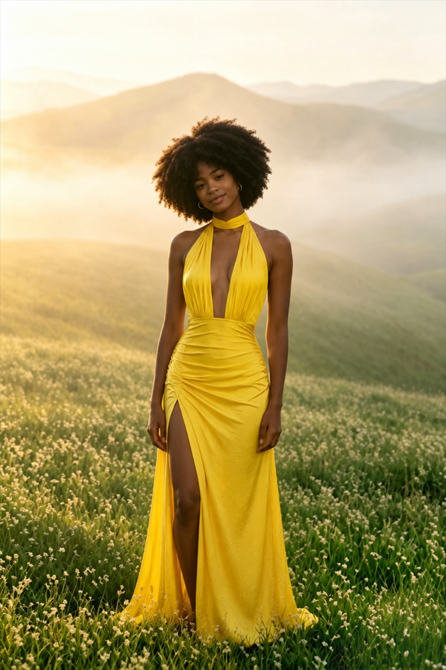 V Neck Halter Backless High Slit Maxi Dress
