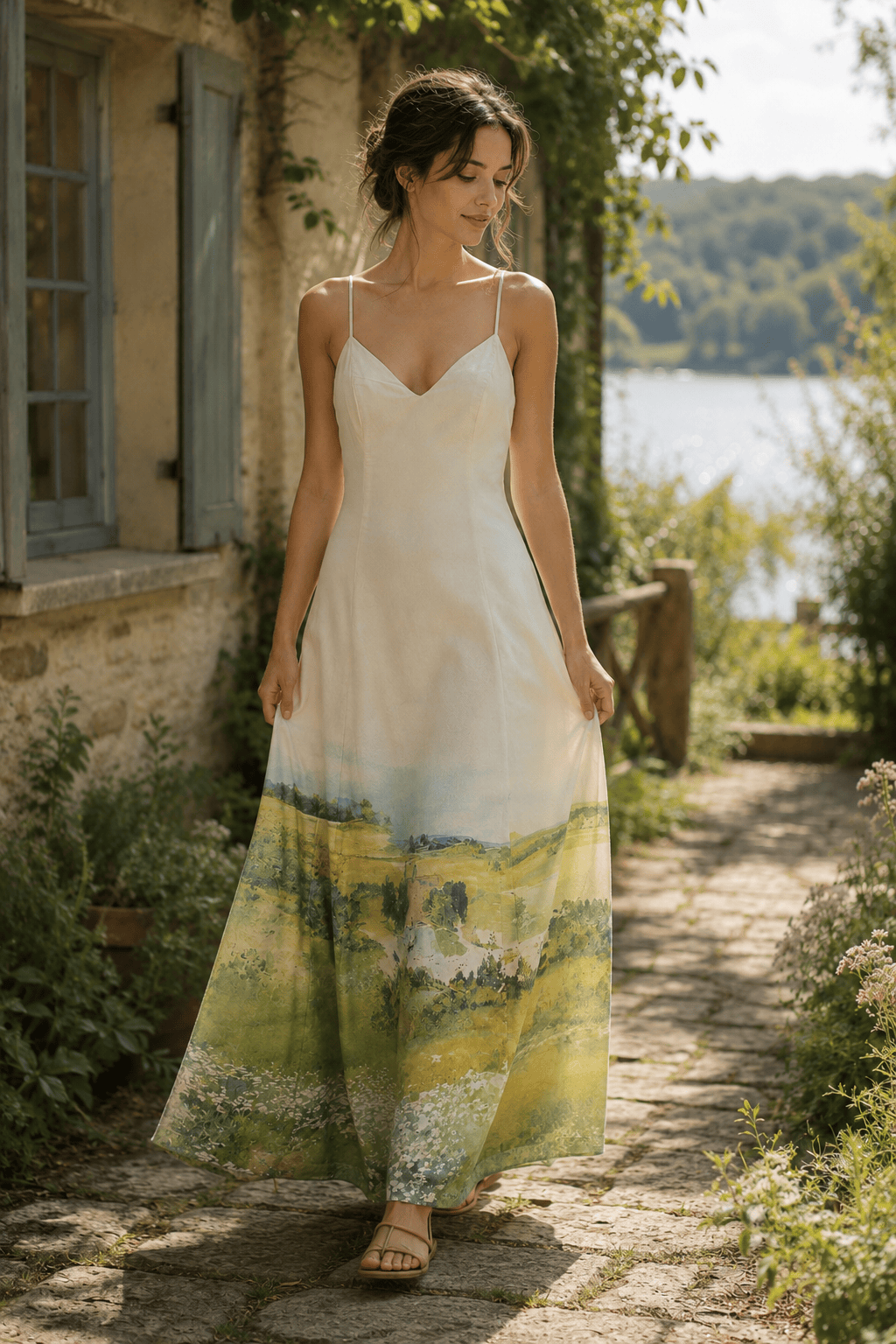 Oil Painting Scenic Cami Elegant Maxi Dress