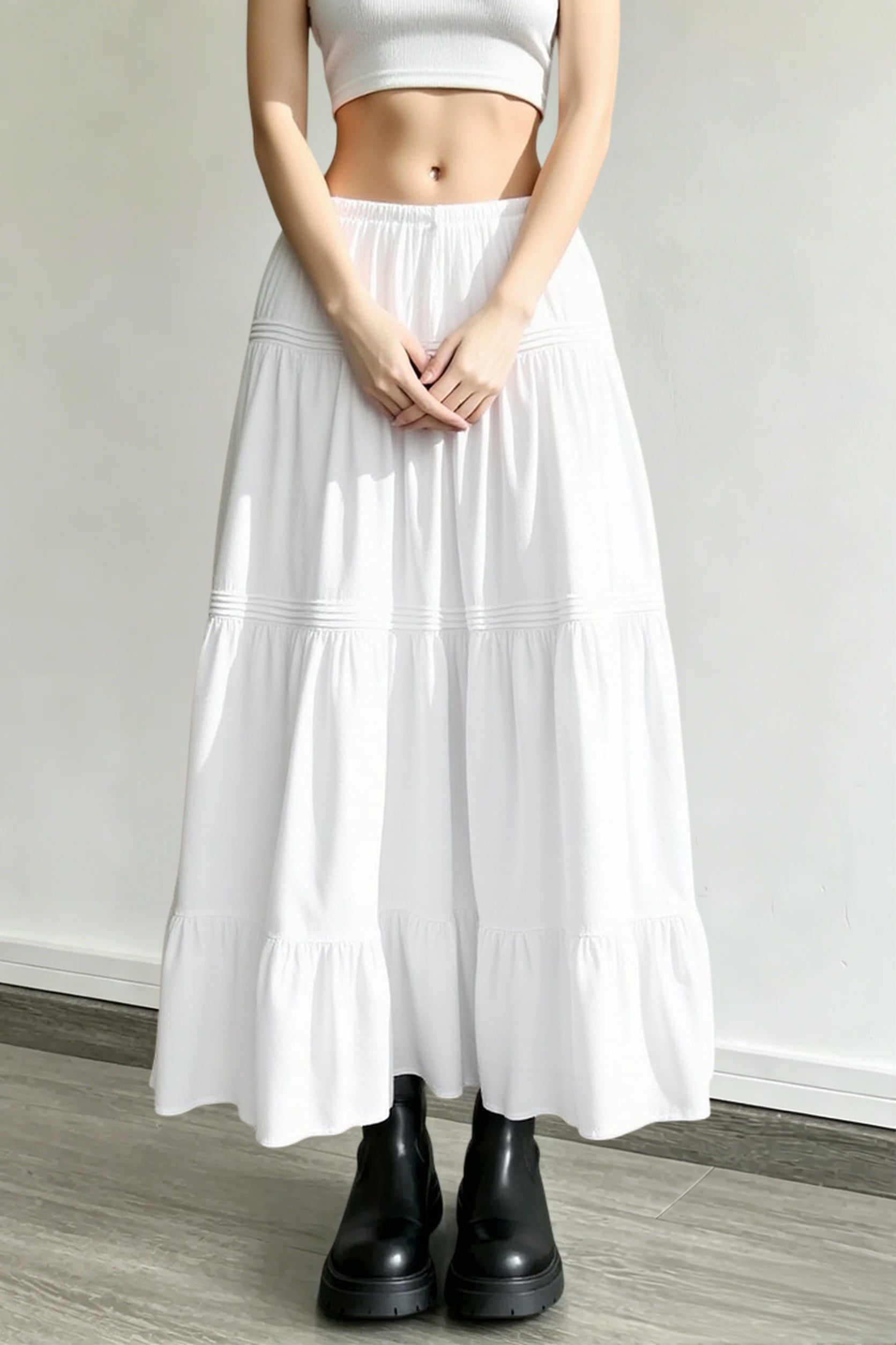 Ballet Gentle White Low Waist A Line Maxi Skirt