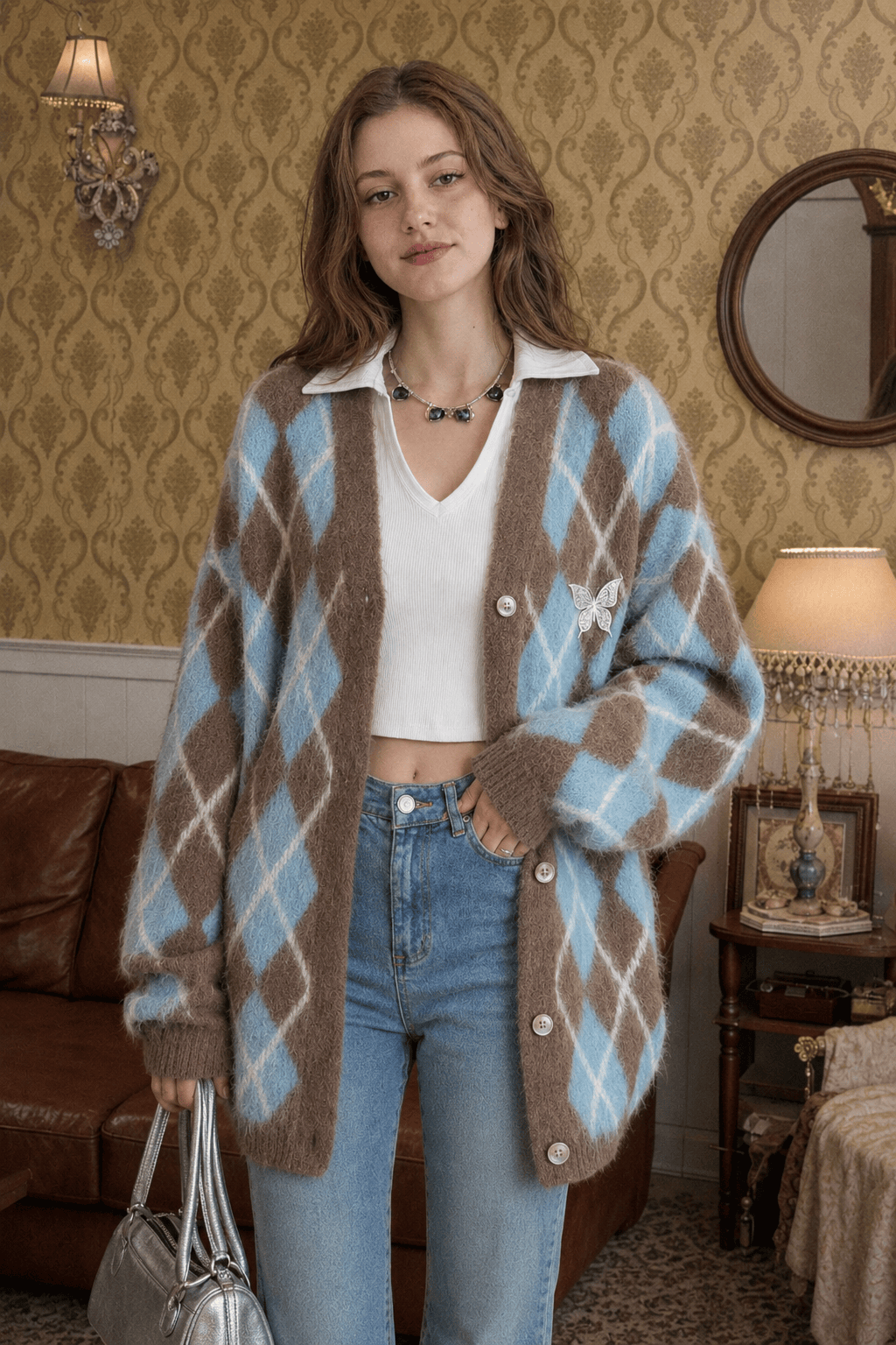Relaxed Diamond Pattern Cardigan