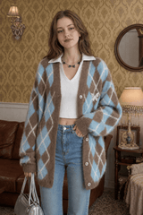 Relaxed Diamond Pattern Cardigan