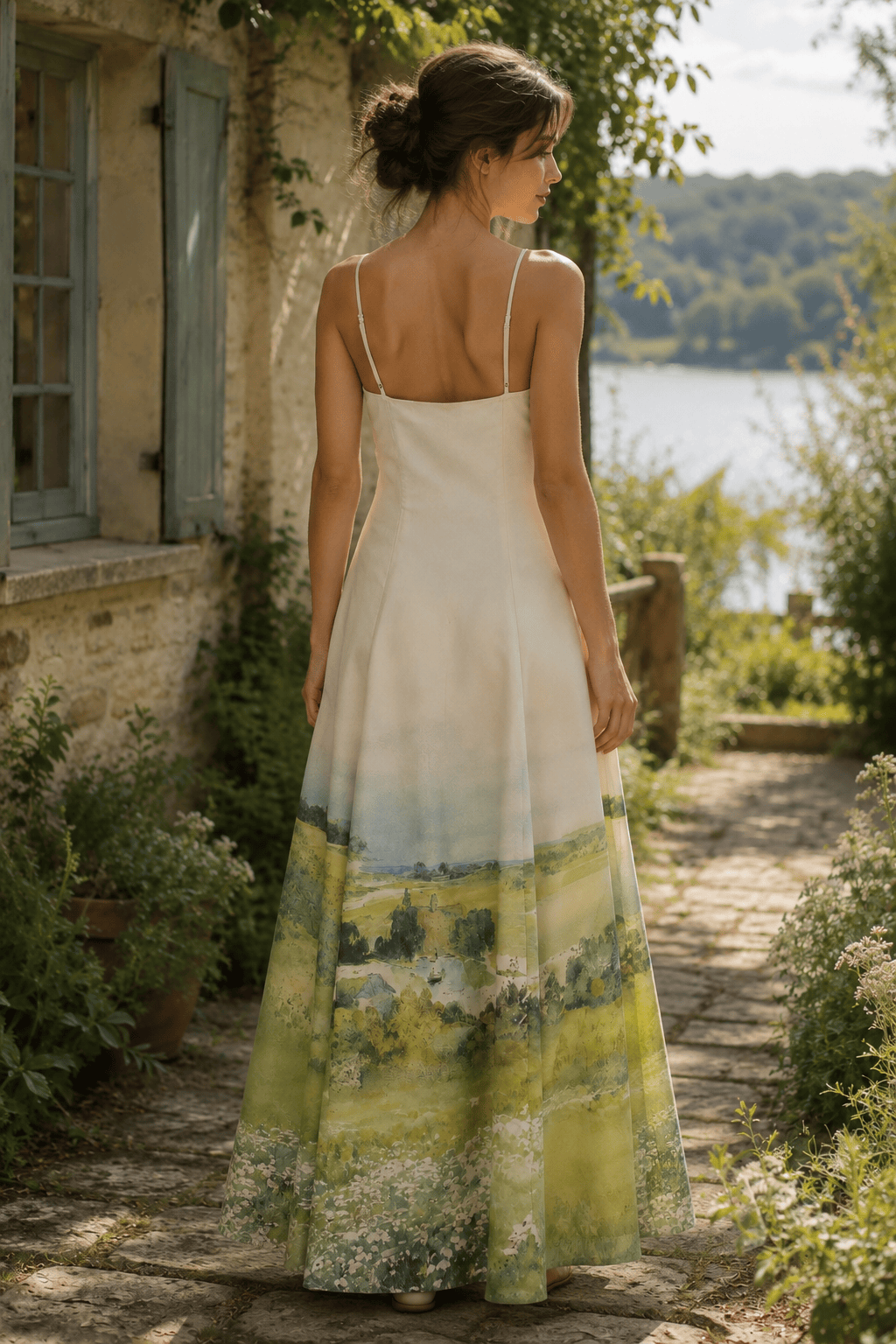 Oil Painting Scenic Cami Elegant Maxi Dress