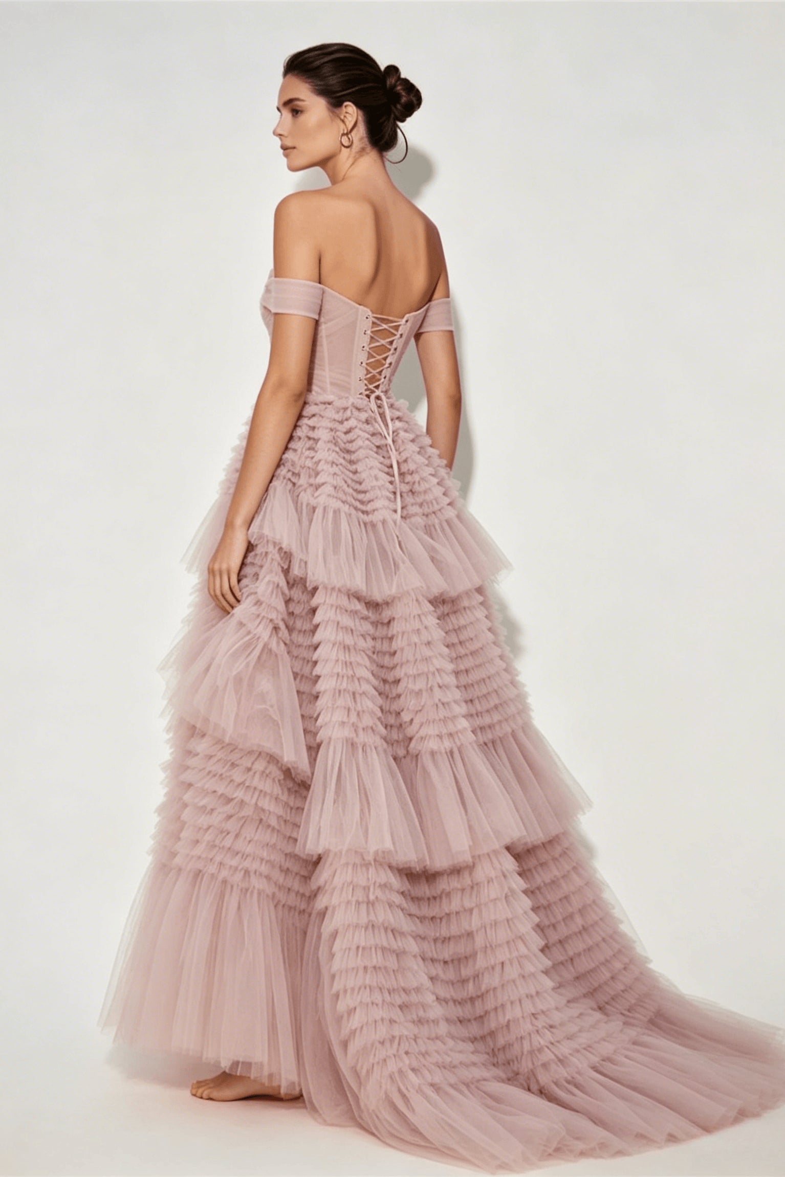 Pink Layered Tulle Prom Dress