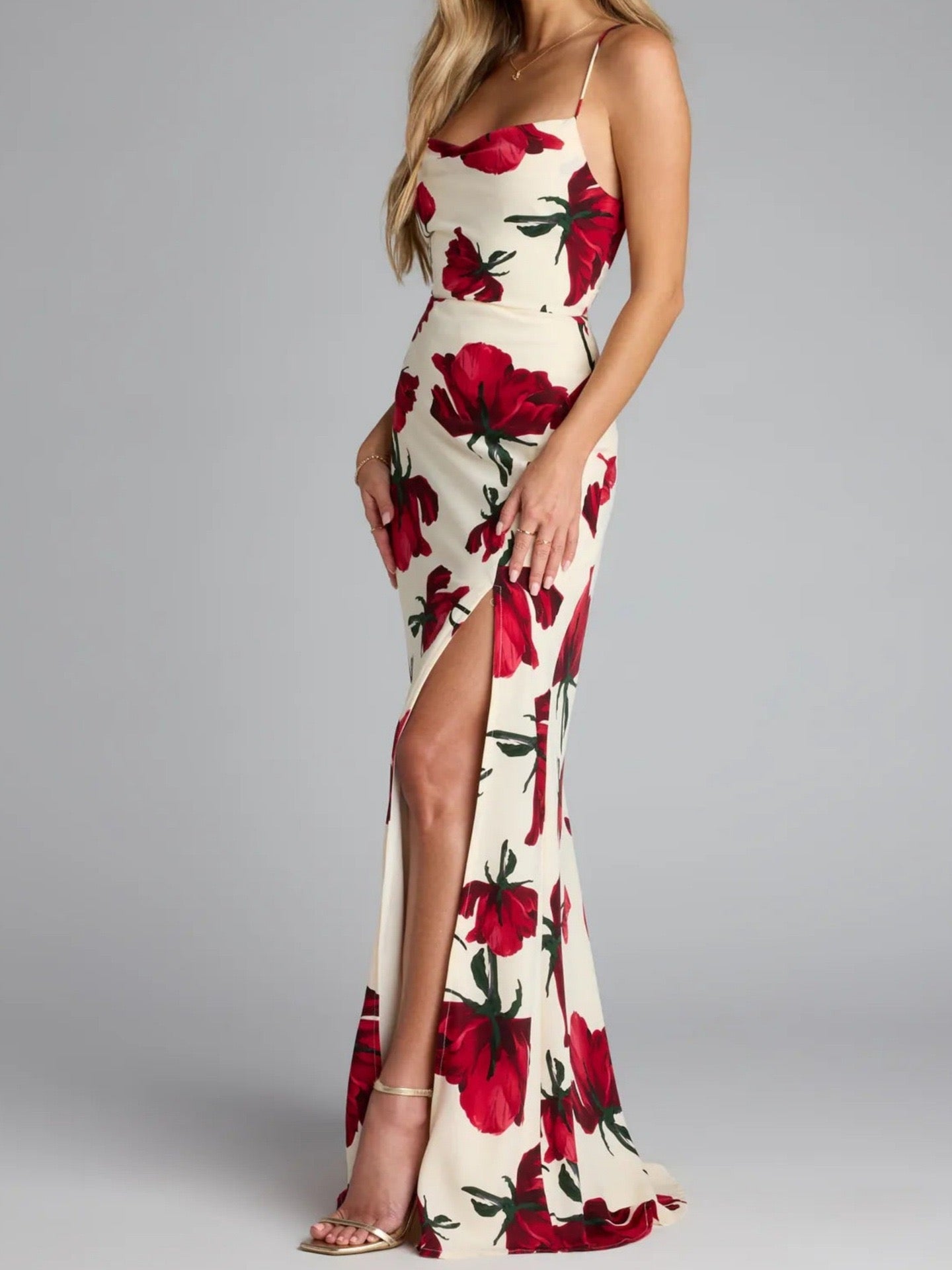 Tie-Back Floral Print Midi Dress