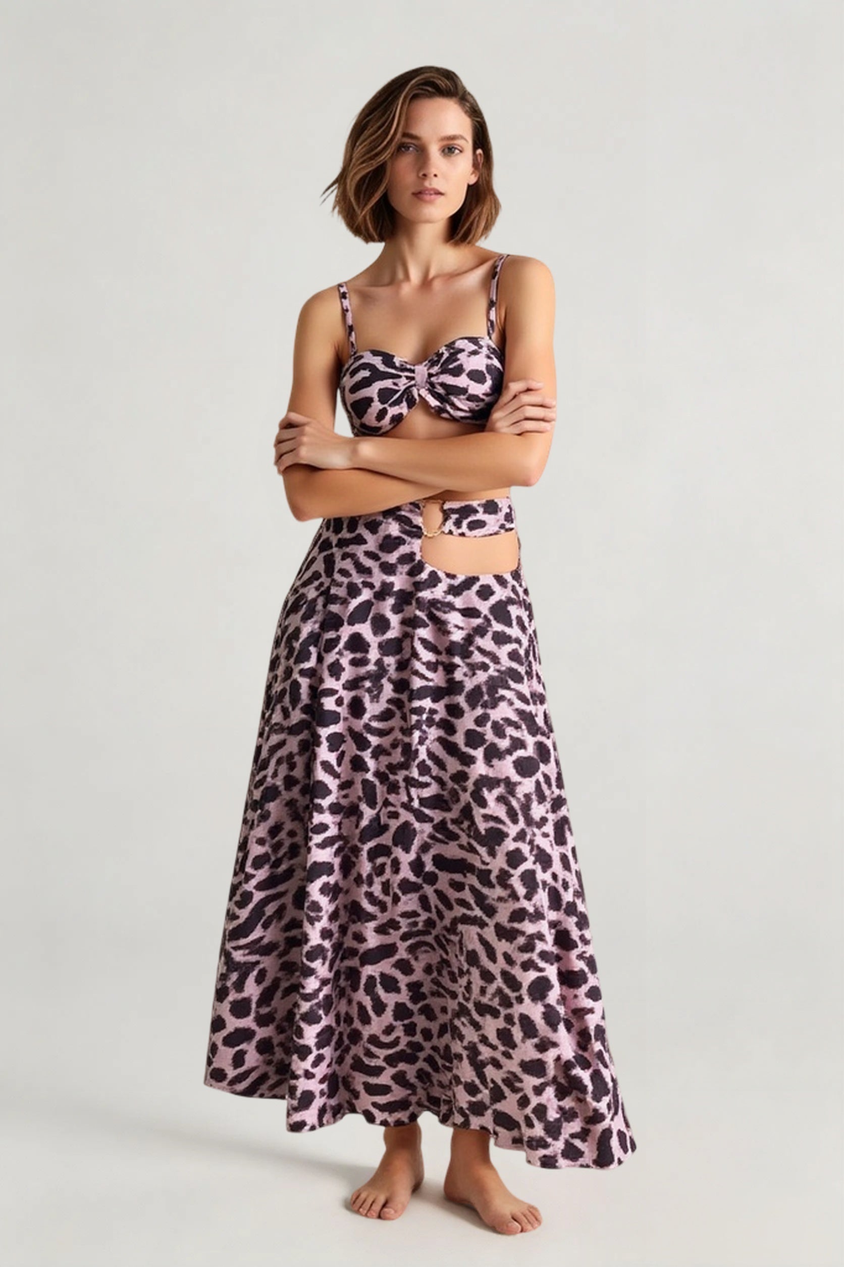 Push Up Bikini Set with Linen Three Piece Swimsuit
