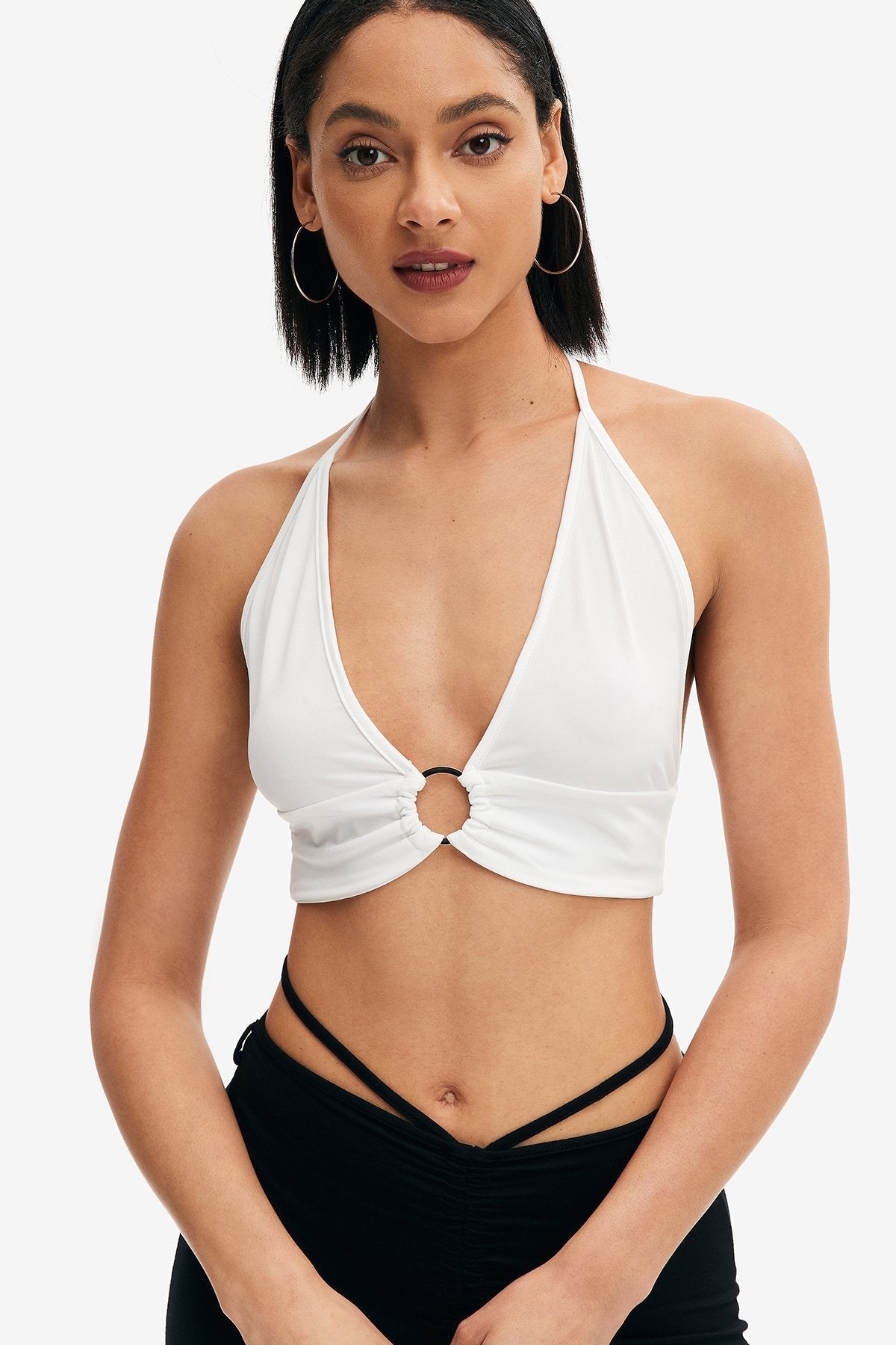 Plunging Neck O-Ring Front Backless Corset Top
