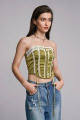 Off Shoulder Lace Up Curved Hem Corset Top