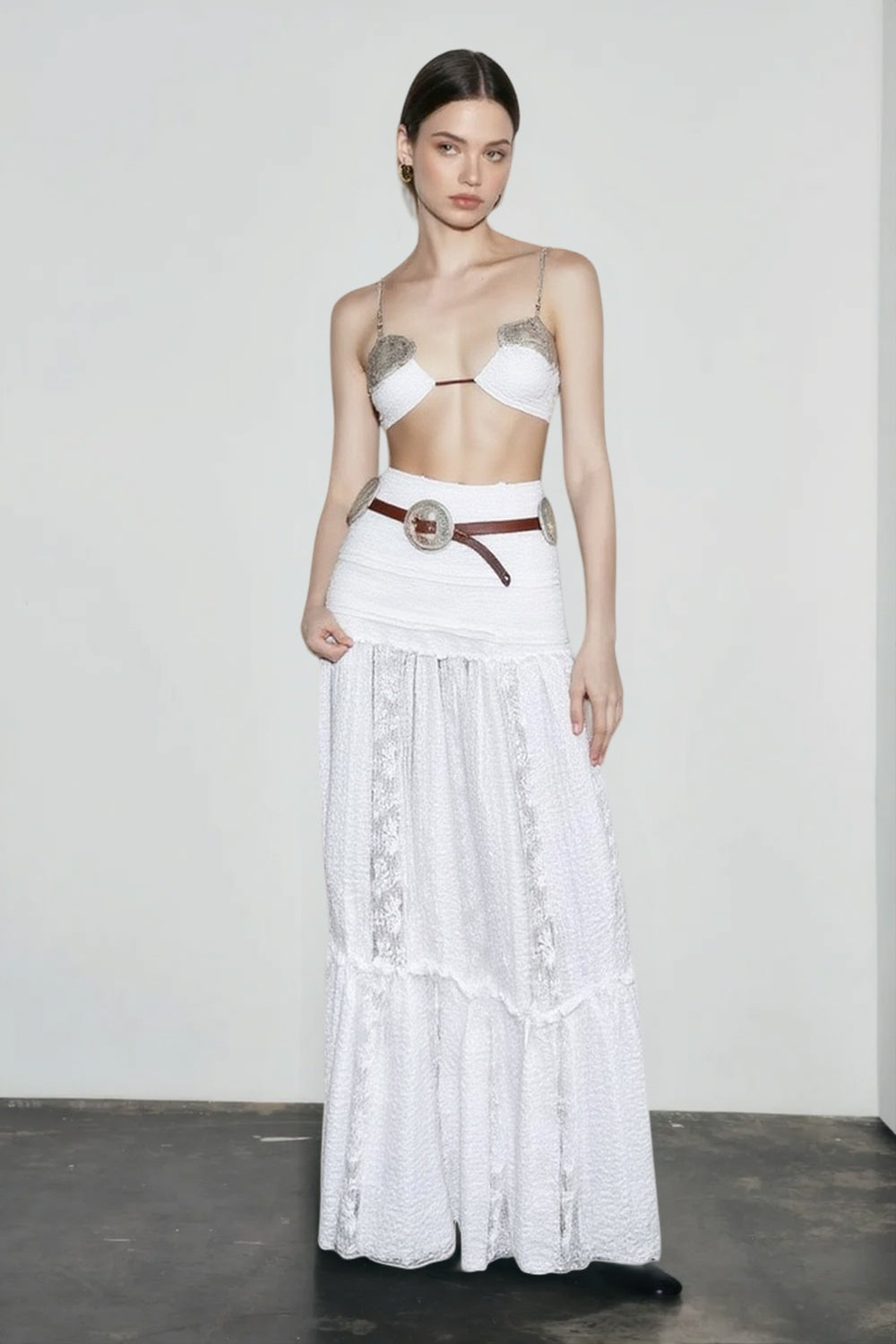 Elegant White Floor Length Vacation Skirt