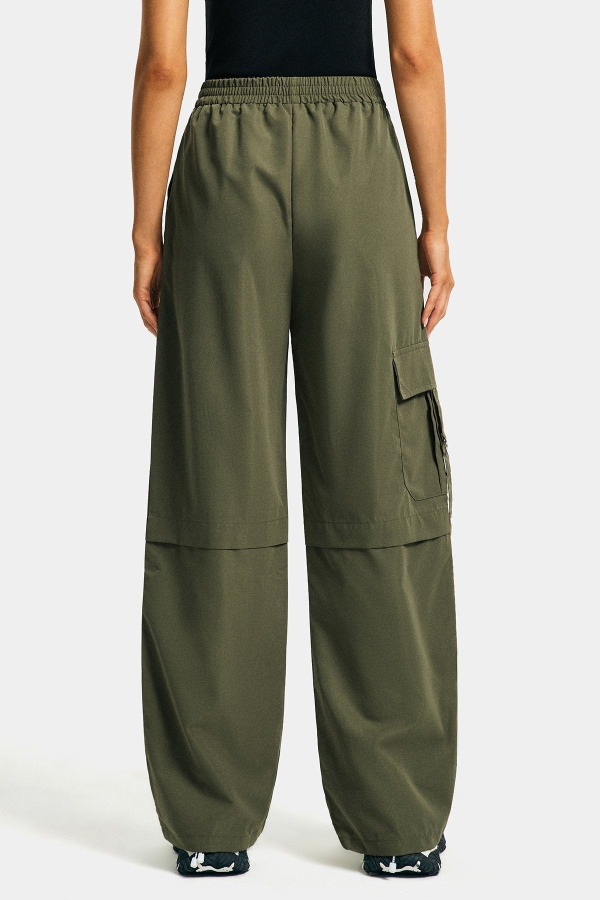 Flap Pocket Elastic Waist Solid Wide Leg Pants