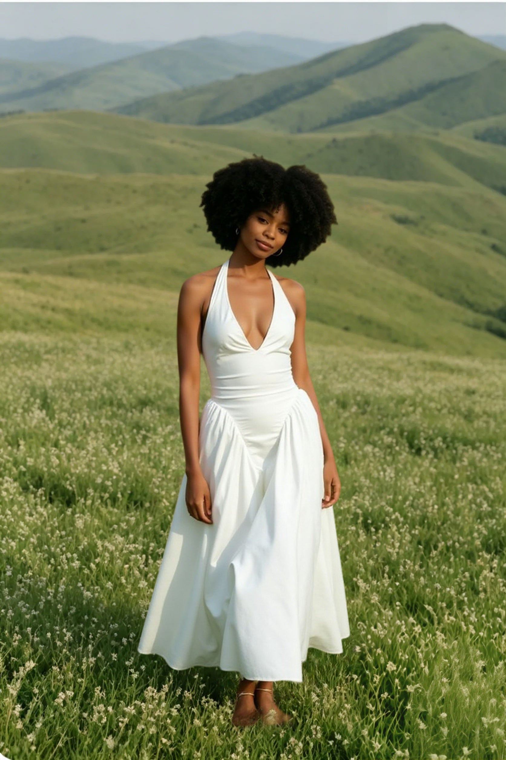 Backless Deep V Spliced Long Midi Dress